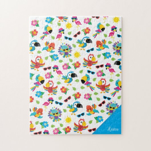 Schöne tropische Vögel farbenfrohe Paradies Muster Puzzle (Vertikal)