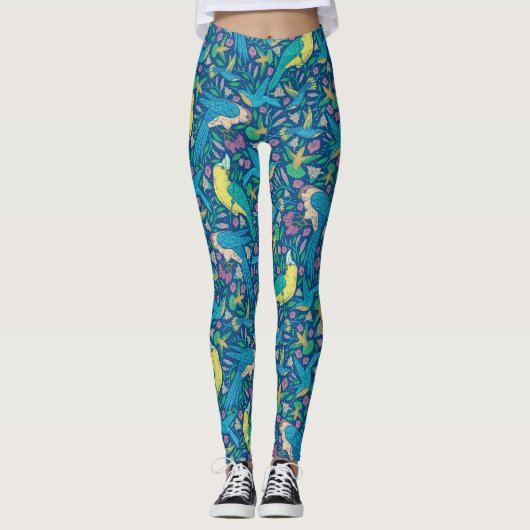 Schöne tropische Vögel und Blume Leggings (Vorderseite)