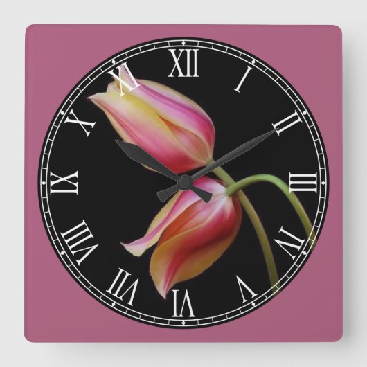 Schöne Tulips römische Zahl Quadratische Wanduhr (Vorderseite)