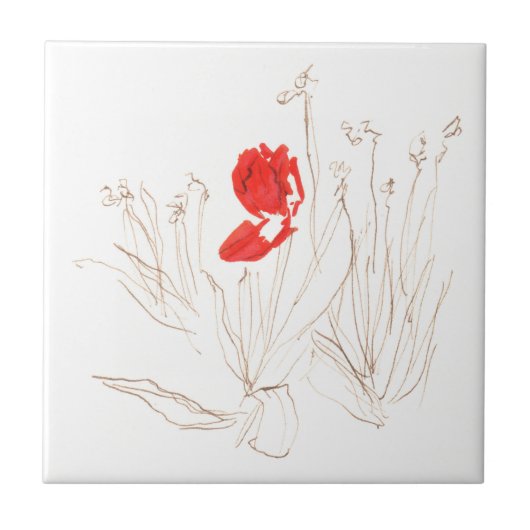 Schöne Tulpe im Wind und Regen Fliese (Vorderseite)