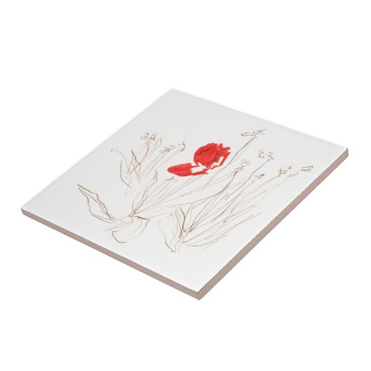 Schöne Tulpe im Wind und Regen Fliese (Seite)