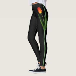 Schöne Tulpenblume auf Schwarz Leggings