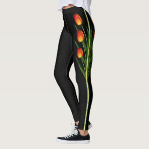 Schöne Tulpenblumen auf Schwarz Leggings