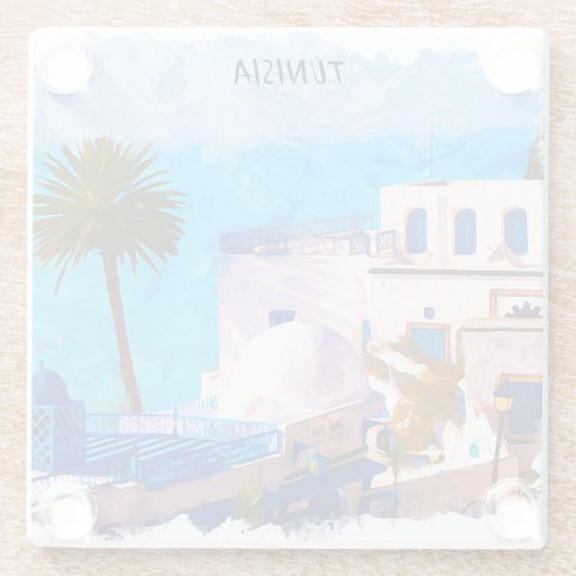 Schöne Tunesien Panorama-Aussicht Glasuntersetzer (Rückseite)