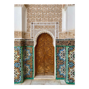Schöne Tür in Ben Youssef - Marrakesch, Marokko Fotodruck