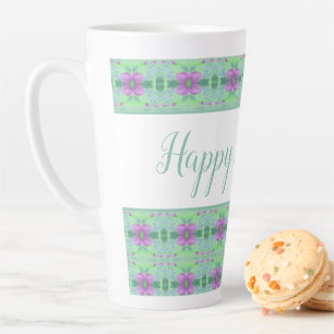 Schöne Türkis-Glücklicher-Geburtstag-Lila-Blumen-T Milchtasse