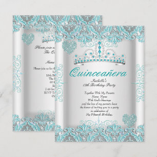Schöne Türkisblaue Quinceanera-Party-Tiara Herzen Einladung
