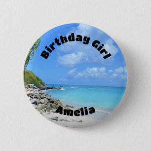 Schöne Türkisblaue Tropische Strand-Geburtstags-Gi Button