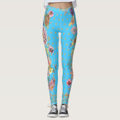 Schöne türkisfarbene Butterfly Chinoiserie Leggings (Vorderseite)