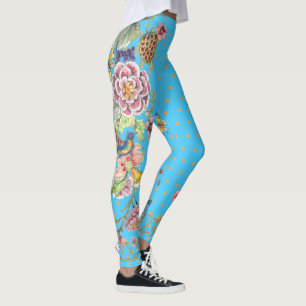 Schöne türkisfarbene Butterfly Chinoiserie Leggings