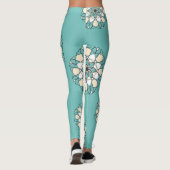 Schöne türkisfarbene große weiße Blume Leggings (Rückseite)