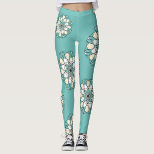 Schöne türkisfarbene große weiße Blume Leggings