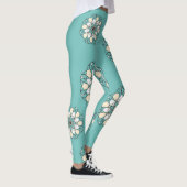 Schöne türkisfarbene große weiße Blume Leggings (Rechts)