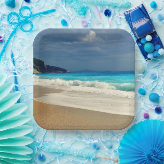 Schöne türkisfarbene tropische Fotografie Pappteller (Party)