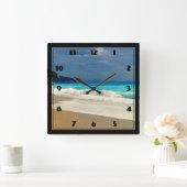 Schöne türkisfarbene tropische Fotografie Quadratische Wanduhr (Zuhause)