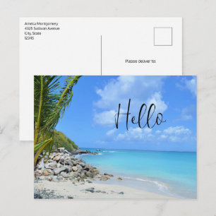 Schöne türkisfarbene tropische Strand Begrüßung Postkarte