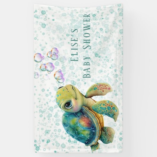 Schöne Turtle and Bubbles Babydusche Banner (Vertikal)