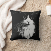 Schöne Tuxedo Katze Schwarz und Weiß Art Print. Kissen (Decke)
