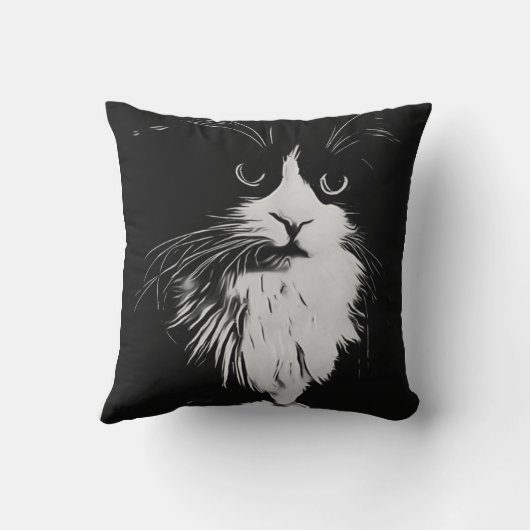 Schöne Tuxedo Katze Schwarz und Weiß Art Print. Kissen (Rückseite)