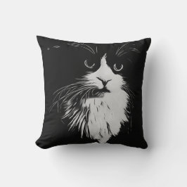 Schöne Tuxedo Katze Schwarz und Weiß Art Print. Kissen