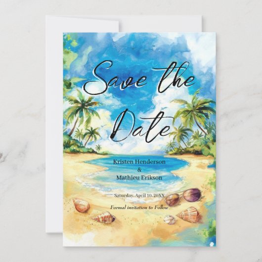 Schöne Typografie Beach Wedding Save The Date (Vorderseite)