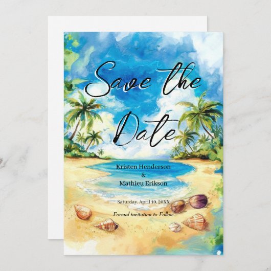 Schöne Typografie Beach Wedding Save The Date (Vorne/Hinten)