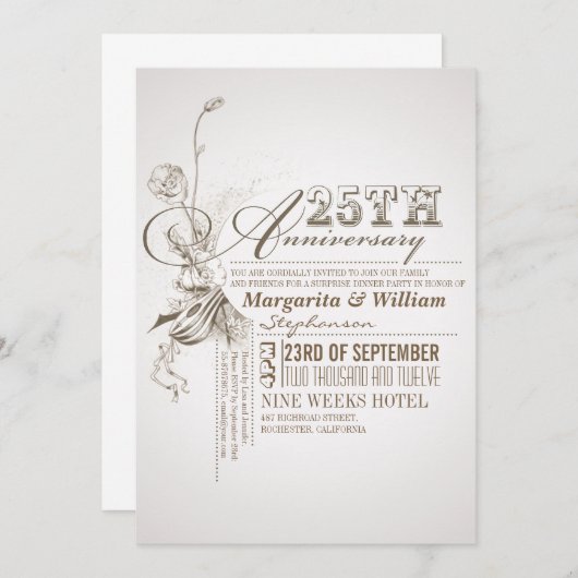 schöne Typografie - Einladungen zum 25. (Vorne/Hinten)