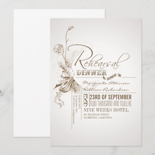 schöne Typografie Probe Dinner Einladungen (Vorne/Hinten)