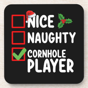 Schöne unartige Cornhole-Spieler-Weihnachtsliste Getränkeuntersetzer
