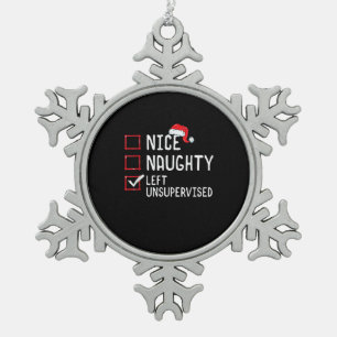Schöne Unartige Links Unbeaufsichtigte Weihnachtsl Schneeflocken Zinn-Ornament