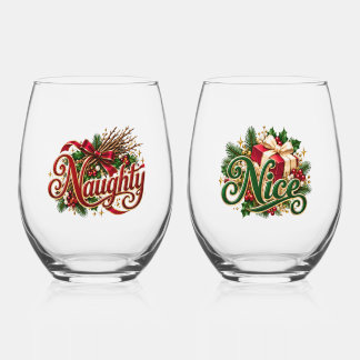 Schöne unartige Weihnachtstypografie-Paar Weinglas Ohne Stiel