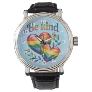 Schöne und elegante Be kind Rainbow Hearts Armbanduhr