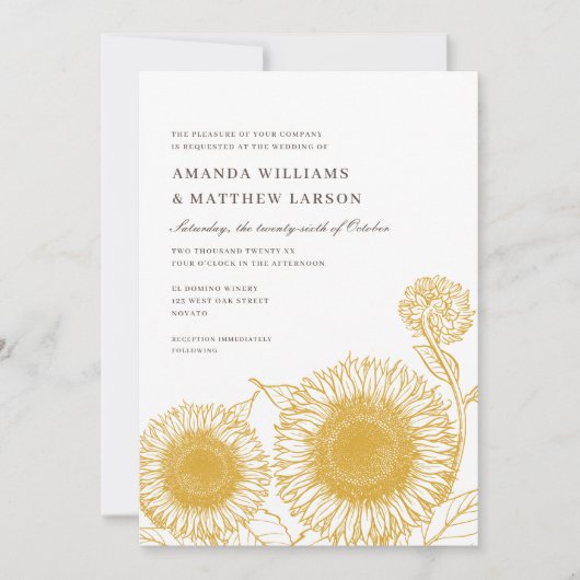 Schöne und elegante Sonnenblumen Hochzeit im Herbs Einladung (Vorderseite)