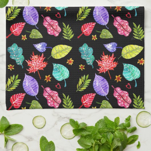Schöne und farbenfrohe Blätter Küche Handtuch (Gefaltet)