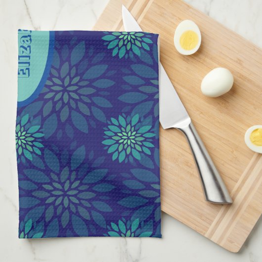 Schöne und farbenfrohe Blumenmuster Navy Name Geschirrtuch (Viertel Falte)