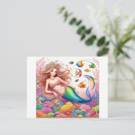 Schöne und farbenfrohe Meerjungfrau Postkarte (Stehend Vorderseite)