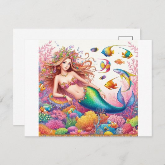Schöne und farbenfrohe Meerjungfrau Postkarte (Vorne/Hinten)