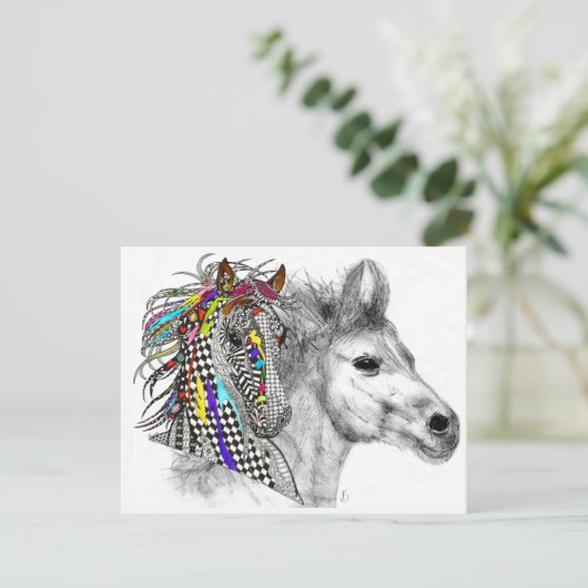 Schöne und farbenfrohe Pferde Grußkarte Einladung (Stehend Vorderseite)