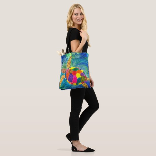 Schöne und farbenfrohe Sea Turtle Tote Bag Tasche (Am Model)