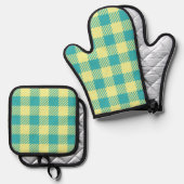 Schöne und grüne Quadrat-Muster Ofenhandschuh & Topflappen-Set (Vorderseite/Rückseite)