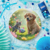 Schöne und hübsche Design-Katze und Hund auf  Pappteller (Party)