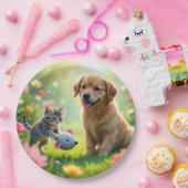 Schöne und hübsche Design-Katze und Hund auf  Pappteller (Party)