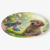Schöne und hübsche Design-Katze und Hund auf  Pappteller (Schrägansicht)