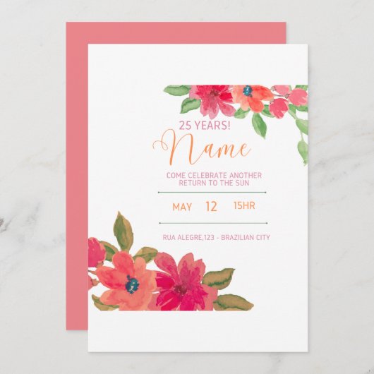 Schöne und zarte rote Blume Einladung (Vorne/Hinten)