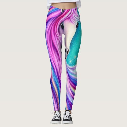Schöne Unicorns Vollblühen Grafik Leggings (Vorderseite)