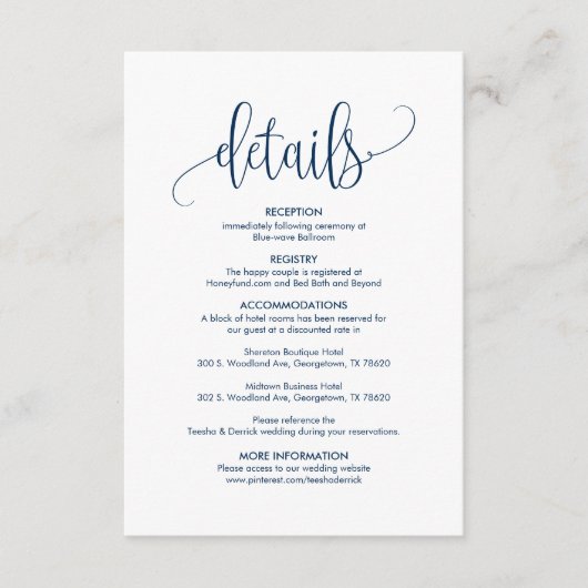 Schöne unsere Hochzeitsdetails Moderne, elegante M Begleitkarte (Vorderseite)