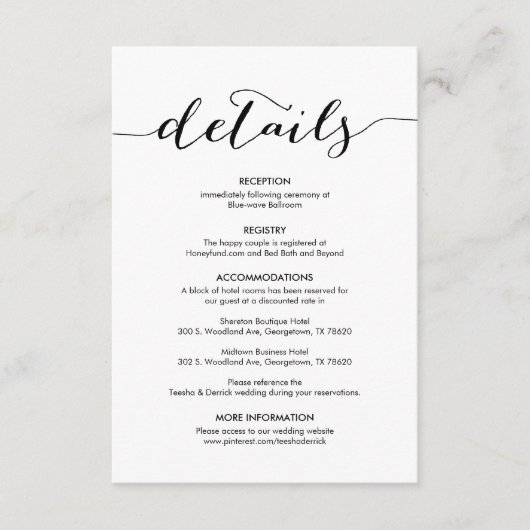 Schöne unsere Hochzeitsdetails Moderne rustikale S Begleitkarte (Vorderseite)