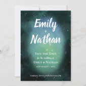 Schöne unter den STARS Grüne Typografie Hochzeit Save The Date (Vorderseite)