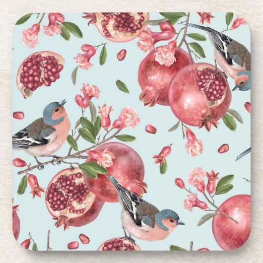 Schöne Untersetzer - Vögel - Granatapfel - Geschen (Vorderseite)