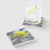 Schöne Unterwasser Gelben Tang Fisch und Korallen Steinuntersetzer (Seitenansicht)